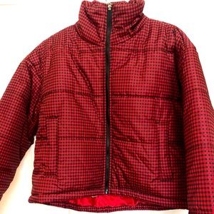 Celebrity Pink Plaid Puffer Jacket
